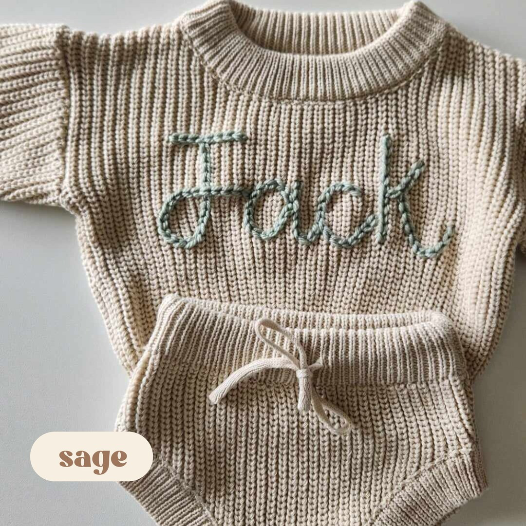 Newborn Baby Sweater Set, Custom Embroidered Name Baby Sweater & Shorts, Personalized Sweater, Bi... | Etsy (US)