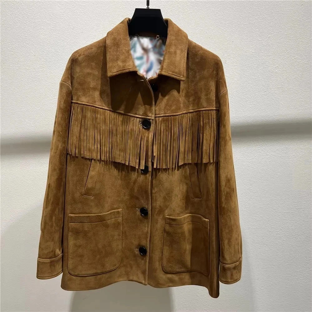 Women's Vintage Suede Leather Jacket 100% Real Brown Suede Leather Fringe Jacket | eBay | eBay US