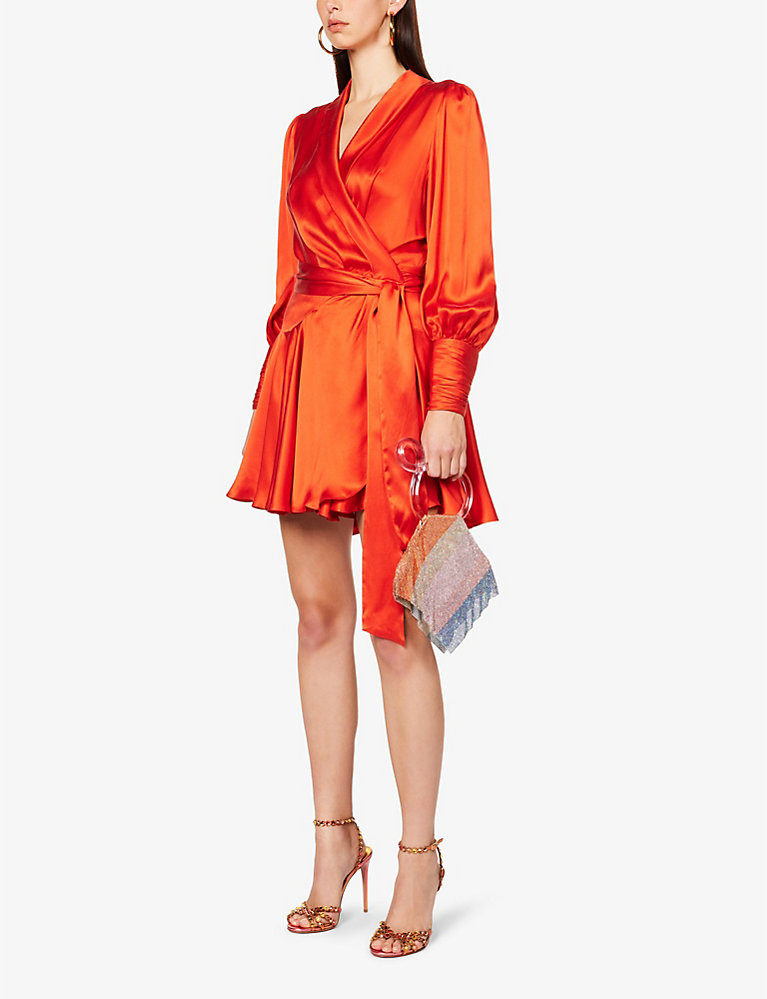 Plunge-neck wrap-over silk mini dress | Selfridges
