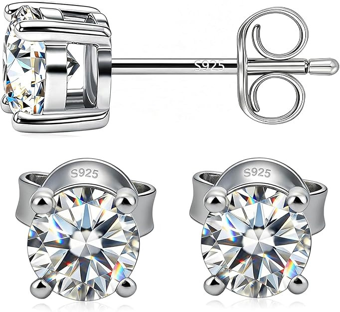 WES 925 Sterling Silver Hypoallergenic Moissanite Stud Earrings for Women | Amazon (US)