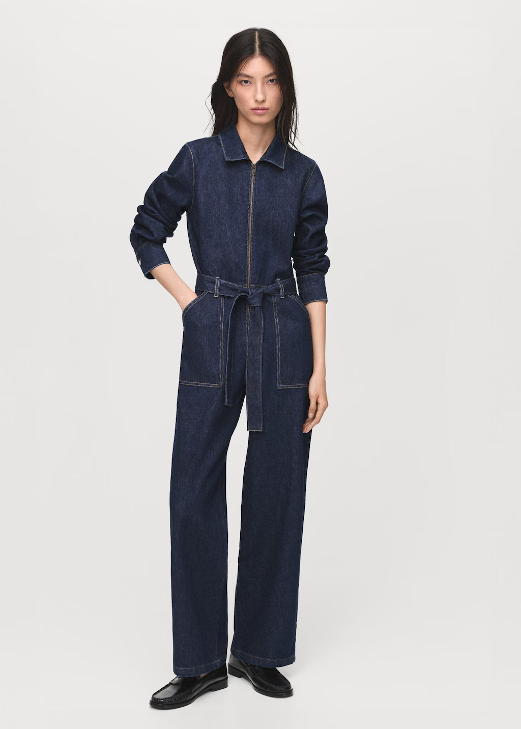 Belt denim jumpsuit open blue - Woman - M - MANGO | Mango (US/MX/AU)