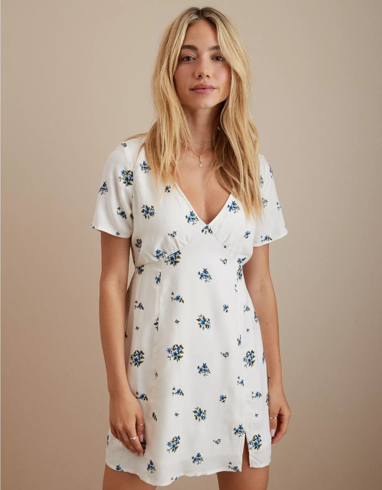 AE Floral Short-Sleeve Mini Dress | American Eagle Outfitters (US & CA)