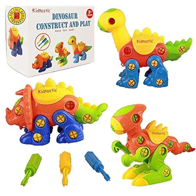 Kidtastic Dinosaur Toys - STEM Learning Original (106 pieces), 3 pack Take Apart Fun, Construction E | Amazon (US)