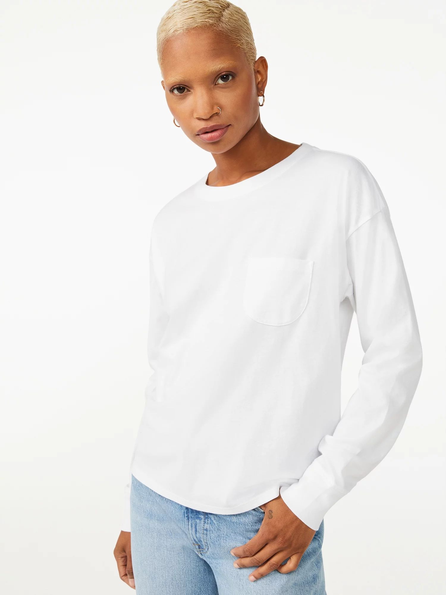 Free Assembly Women's Pocket T-Shirt with Long Sleeves - Walmart.com | Walmart (US)