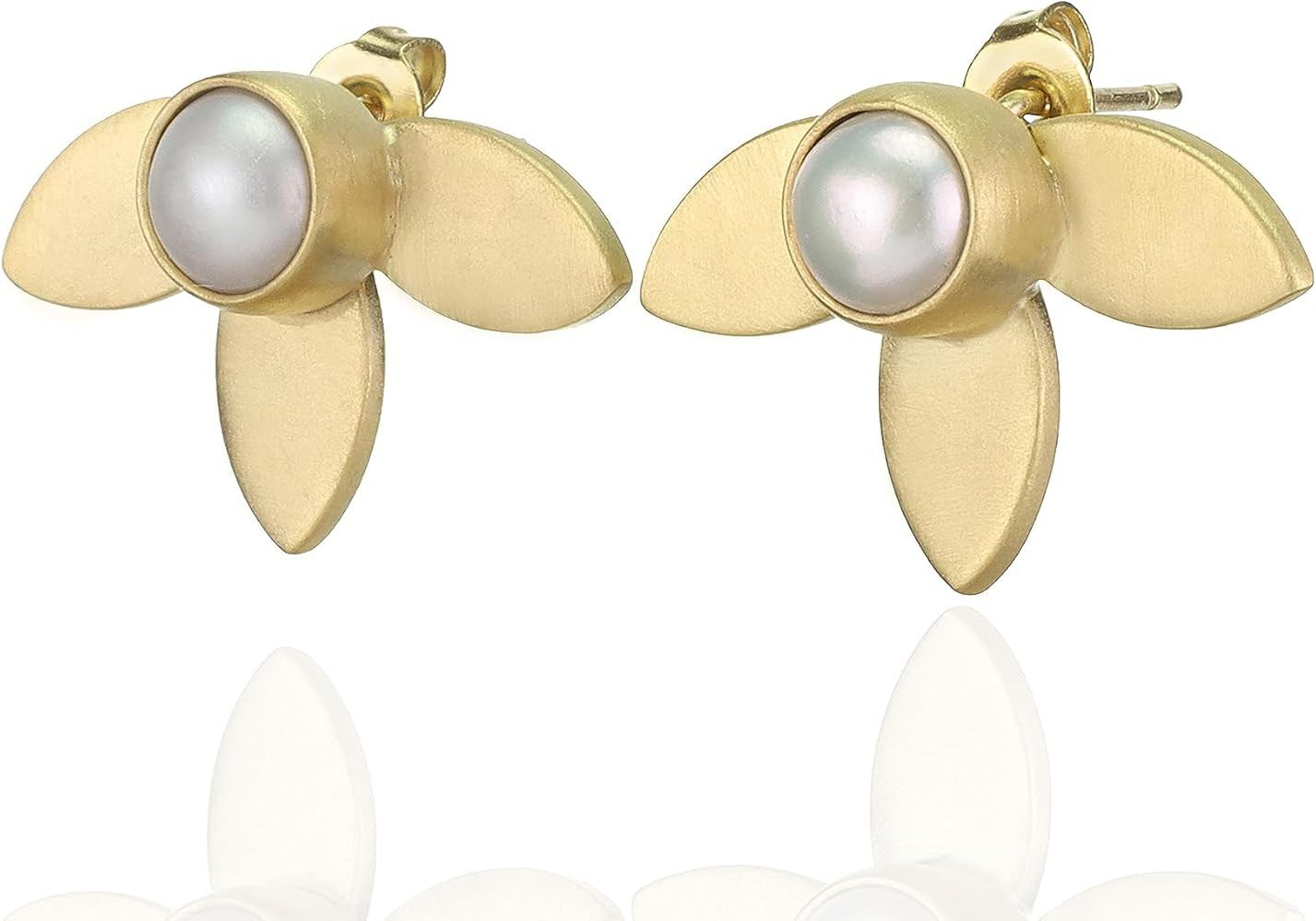 Amazon.com: Bezel Set Freshwater White Pearl Earrings - Gold Flower Design - Handmade Leaf Studs - Elegant Bridal Jewelry - Perfect for Women Seeking Sophistication : Clothing, Shoes & Jewelry | Amazon (US)