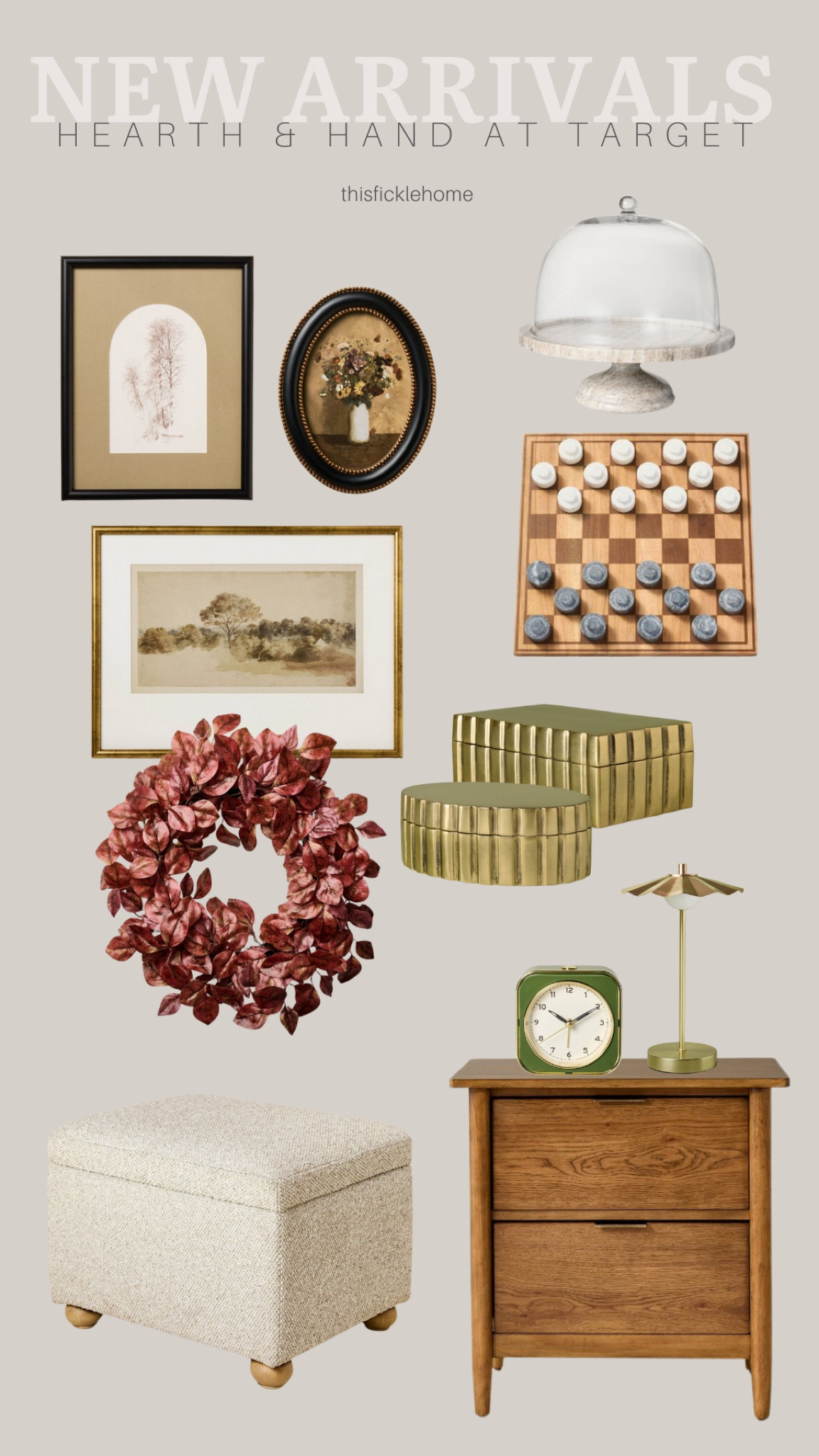 All new Hearth and Hand arrivals at Target!

Fall home decor. Fall wreath. Fluted antique brass trinket box. Wall art. Upholstered storage ottoman. Marble and wood checkers set. Warm wood nightstand.

#LTKHome #LTKSeasonal