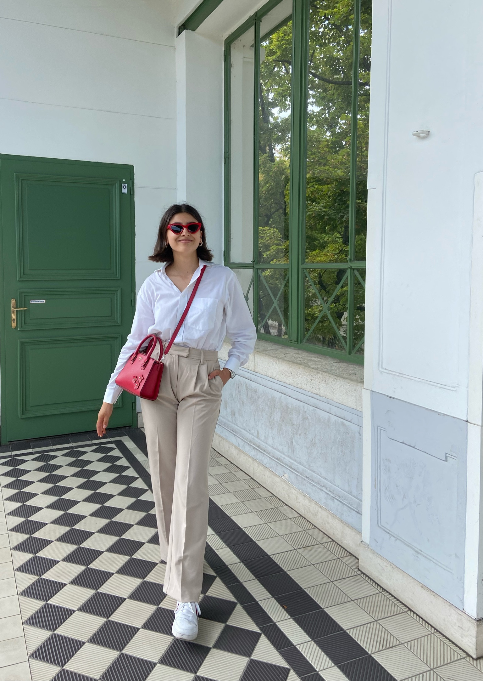 Spring outfit: white shirt, beige trousers, red bag, white trainers.

All items are from previous collections, but I managed to find similar ones and liked them below.

#LTKeurope #LTKfit #LTKunder50