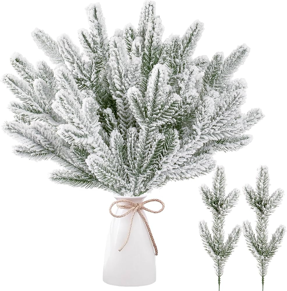Sggvecsy 30 Pcs Snow Frosted Artificial Pine Branches Christmas Snowy Pine Needles Fake Greenery ... | Amazon (US)