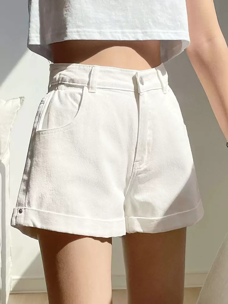 DAZY High Waist Roll Hem Denim Shorts | SHEIN