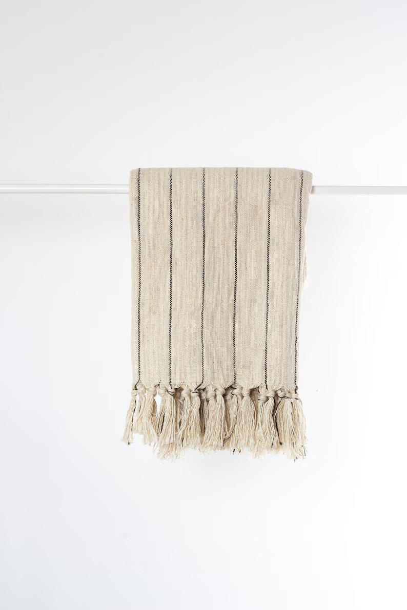 Boho Picnic Blanket Handwoven Striped Throw Neutral Turkish | Etsy | Etsy (US)