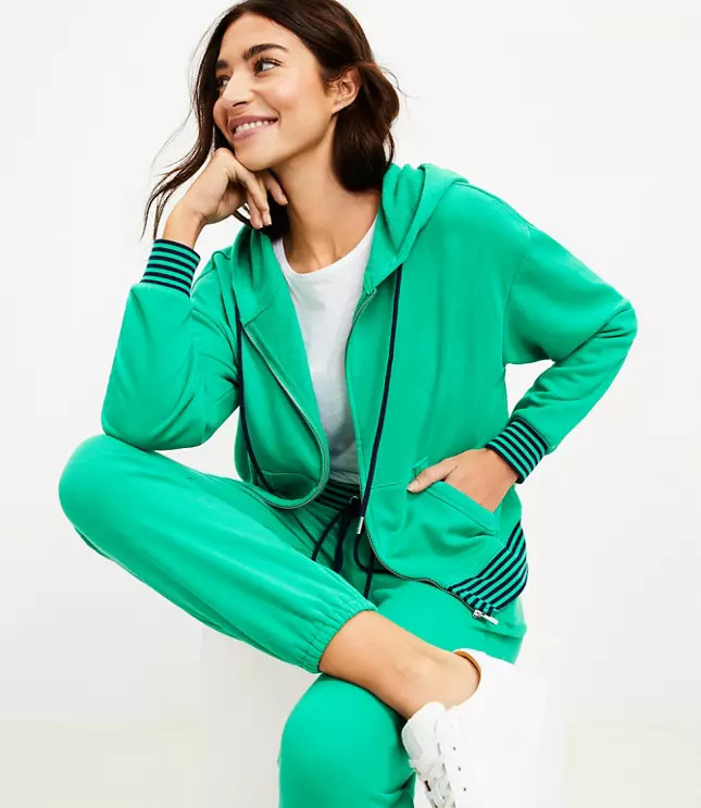 Lou & Grey Striped Ribtrim Cozy Cotton Terry Hoodie | LOFT