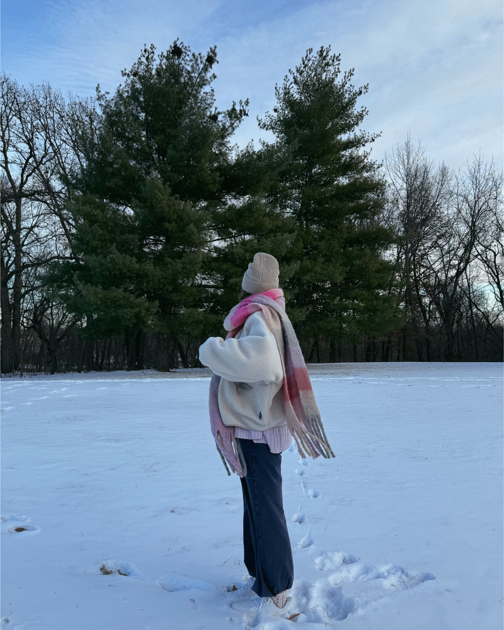 wearing a small in jacket and joggers (part of a set)! Purple sweater and scarf are old fp, linked similar styles! 

Winter outfit, winter walk 

#LTKootd