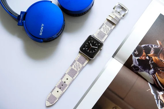 Apple Watch band 4 40mm, 44mm,38mm,42mm-Repurposed L.o.u.i.s V.u.i.t.t.o.n Damier Graphite Canvas... | Etsy (US)