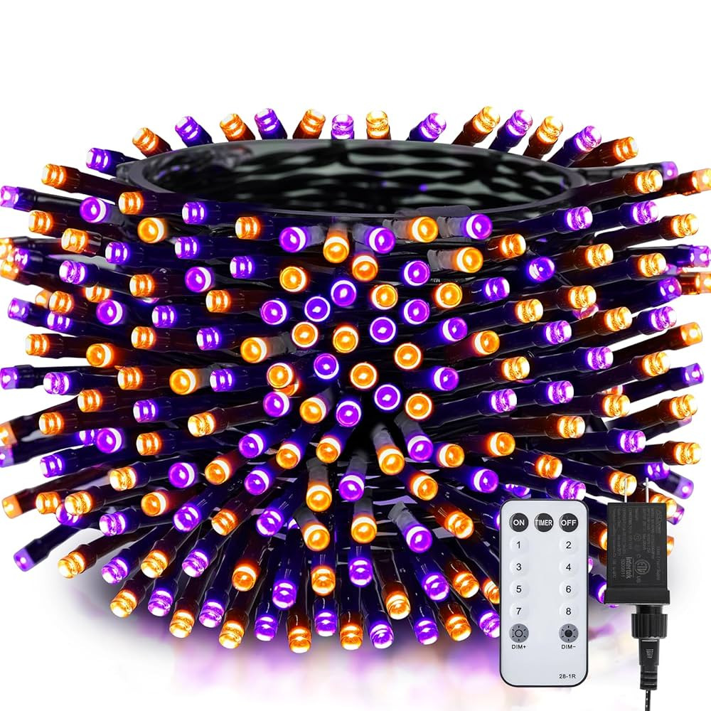 66FT Purple & Orange Halloween Lights Outdoor, 200 LED Halloween String Lights with 8 Modes, Plug... | Amazon (US)