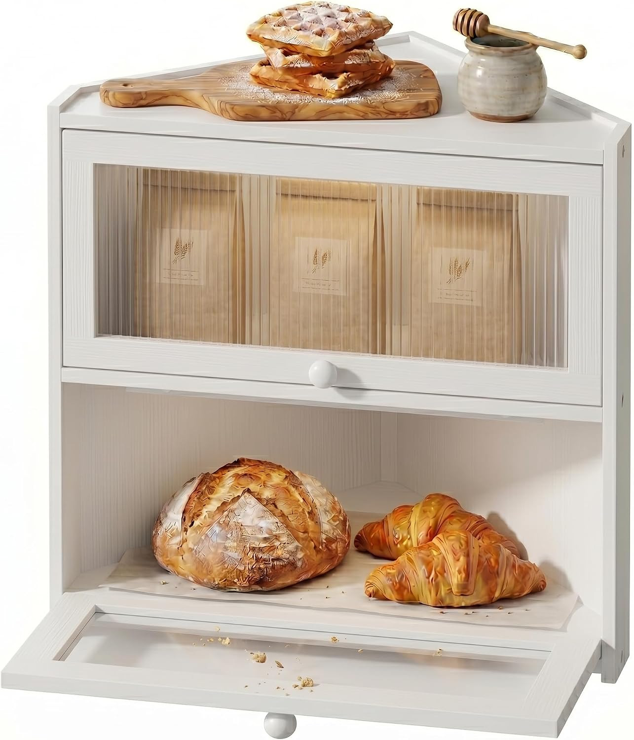 White Corner Bread Box,2 Tier Bamboo Bread Box for Kitchen Countertop | Amazon (US)