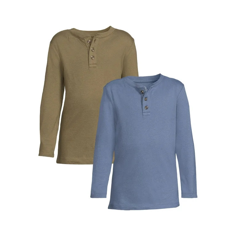 Wonder Nation Boys Long Sleeve Henley Shirt, 2-Pack, Sizes 4-18 & Husky - Walmart.com | Walmart (US)