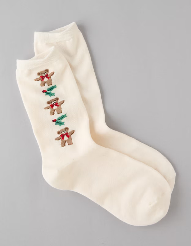 AE Teddy Bear Crew Sock | American Eagle Outfitters (US & CA)