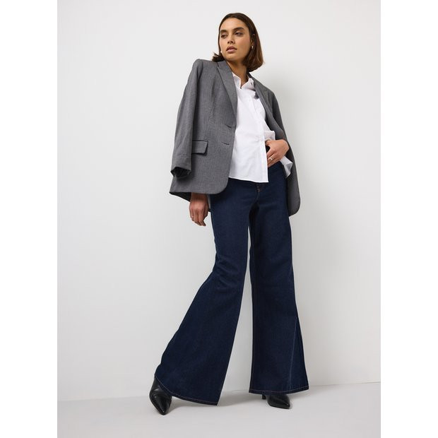 Dark Denim Lyocell Blend Palazzo Flared Jeans 10S | Tu Clothing