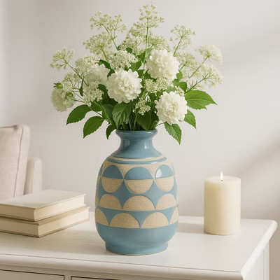 Decorative Half Circles Ceramic Vase for Living Room Decor - Home Decor Accent for Bedroom, Office Desk, and Table Centerpiece -10", Blue & Tan | Target