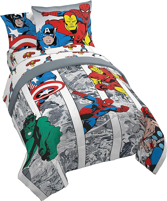 Jay Franco Marvel Avengers Comic Cool 5 Piece Twin Bed Set - Includes Comforter & Sheet Set - Bed... | Amazon (US)