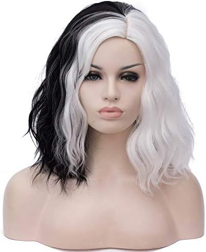 Amazon.com : MAGQOO Black White Wig Side Part Short Curly Wavy Hair Wigs Synthetic Heat Resistant... | Amazon (US)