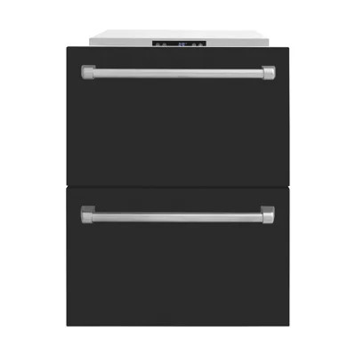 ZLINE Autograph Edition 24 in. Touchstone 168 Can Outdoor-Rated Dual Refrigerator Drawer with Doors and Handles | Wayfair North America