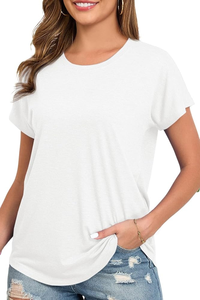 Womens Summer Short Sleeve Tops High Low Loose Casual Basic T-Shirt | Amazon (US)