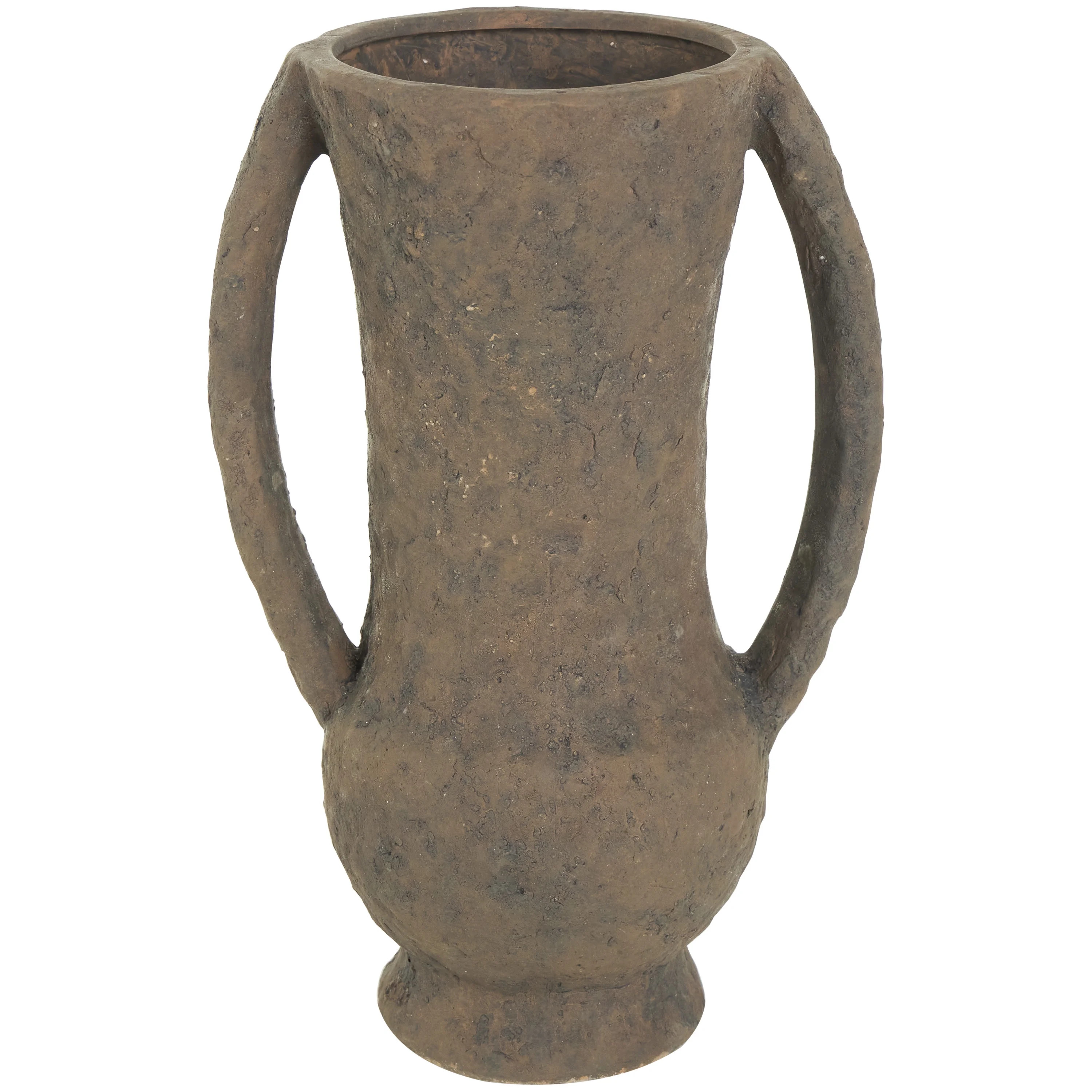 DecMode 15" Handmade Textured Amphora Dark Brown Ceramic Vase with Two Long Handles | Walmart (US)