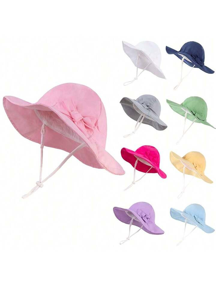 Sombreros De Protección Solar De Playa Con Lazo Ajustable Para Niños Pequeños, Bebés Y Niñas | SHEIN