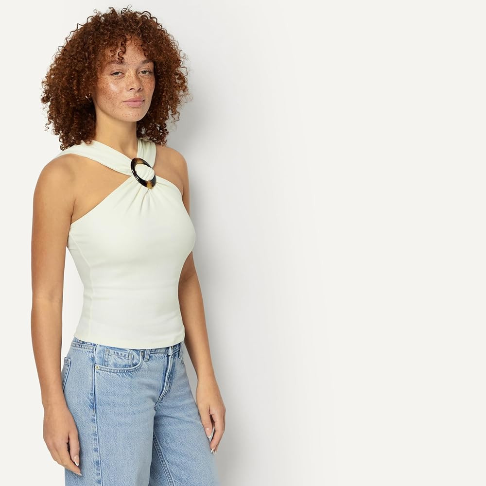 Amazon Essentials Women's Slim-Fit Ribbed Halter Top with Resin Detail | Amazon (US)