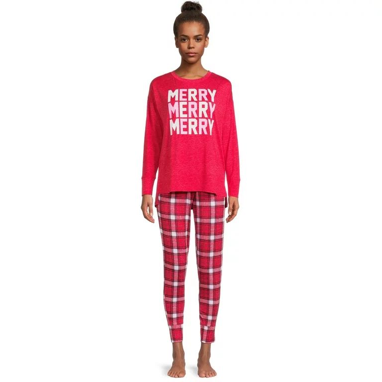 Jaclyn Women's Holiday Long Sleeve T-Shirt and Joggers Pajama Set, 2-Piece, Sizes S-3X | Walmart (US)