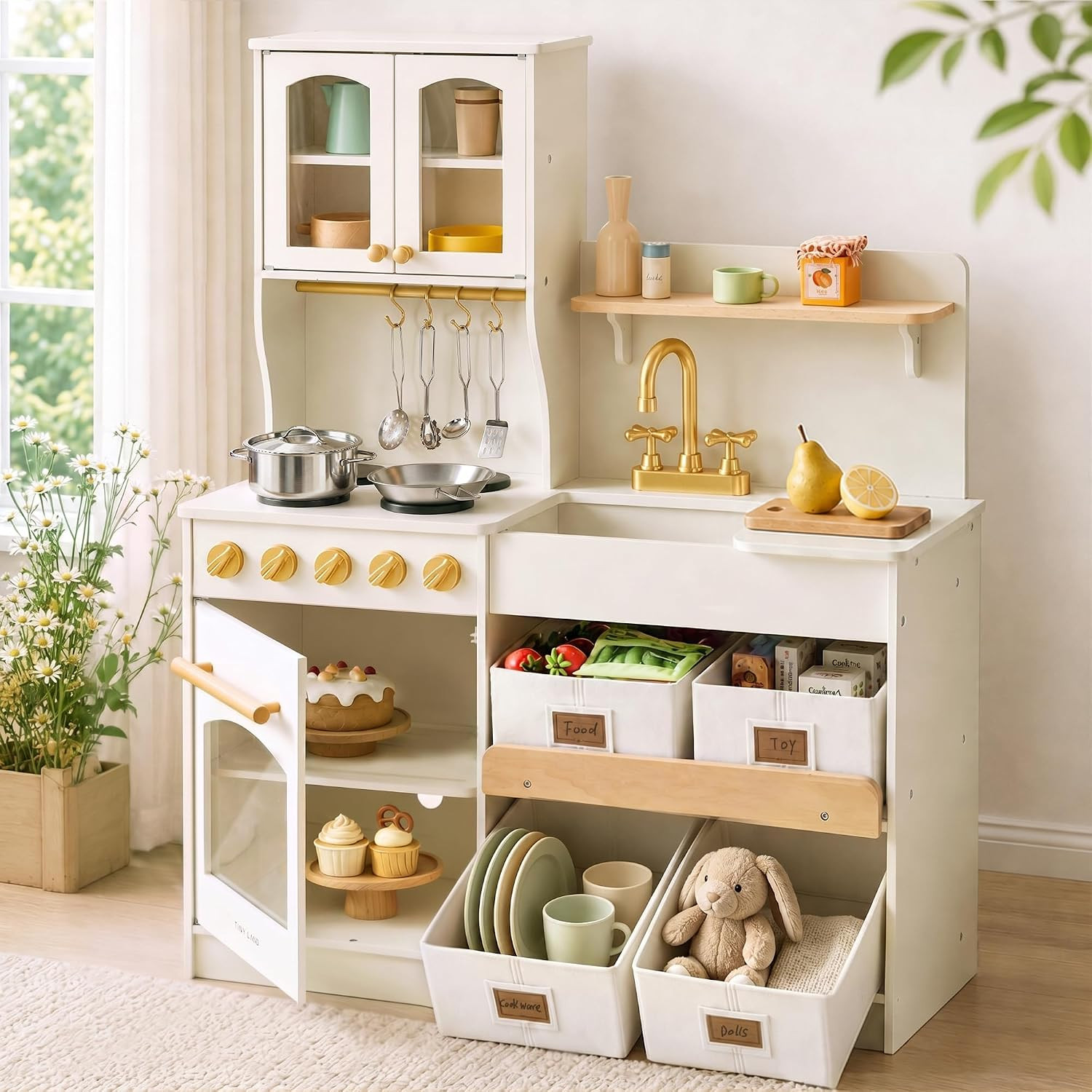 Tiny Land Wooden Play Kitchen for Kids with Toy Storage for Pretend Play | Amazon (US)
