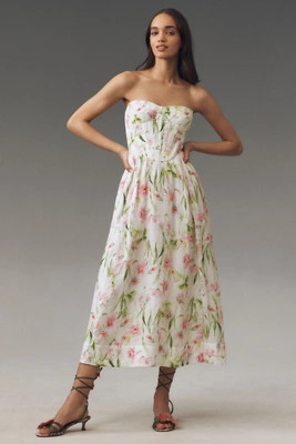 Bardot Lola Strapless Corset A-Line Midi Dress | Anthropologie (US)