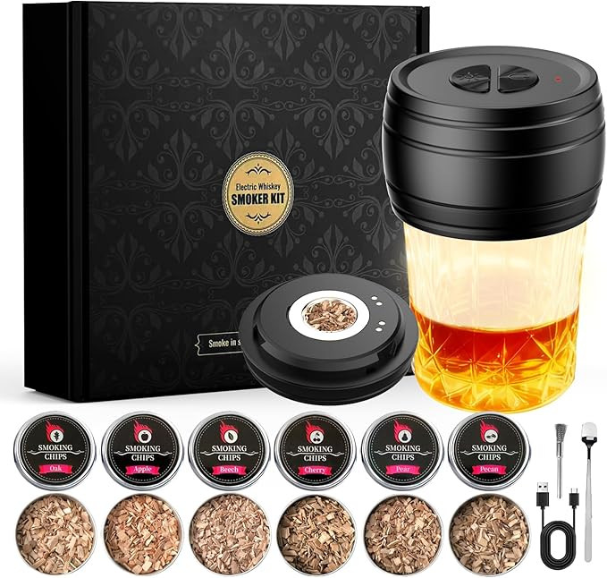Electric Whiskey Smoker Kit Built-in Lighter, Rechargeable Old Fashioned Cocktail Bourbon Drink S... | Amazon (US)