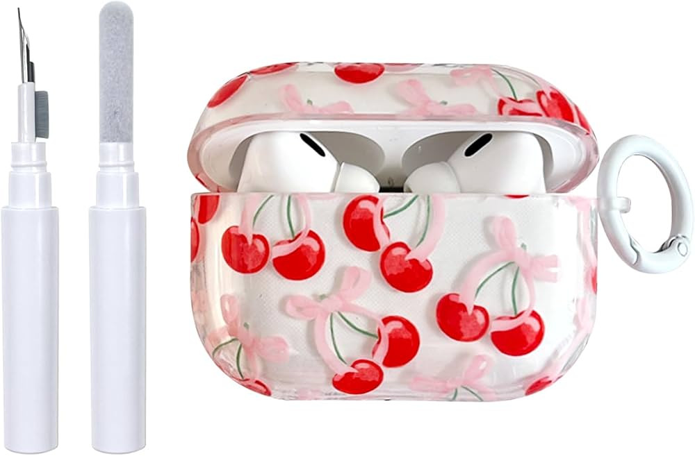 Compatible for AirPods Pro 2 Case Soft TPU with Cleaner Kit Cute Cherry Bow Design Shockproof Key... | Amazon (US)