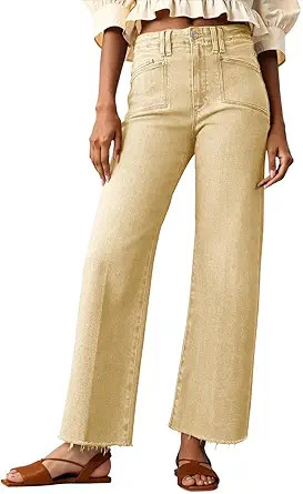 Cicy Bell Womens High Waisted Cropped Jeans Trendy Stretchy Baggy Straight Leg Raw Hem Capri Deni... | Amazon (US)