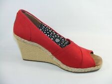 TOMS Women's Red Wedge Heels Size 8.5 M Open Toe Canvas Shoes Espadrilles 301212 | eBay US