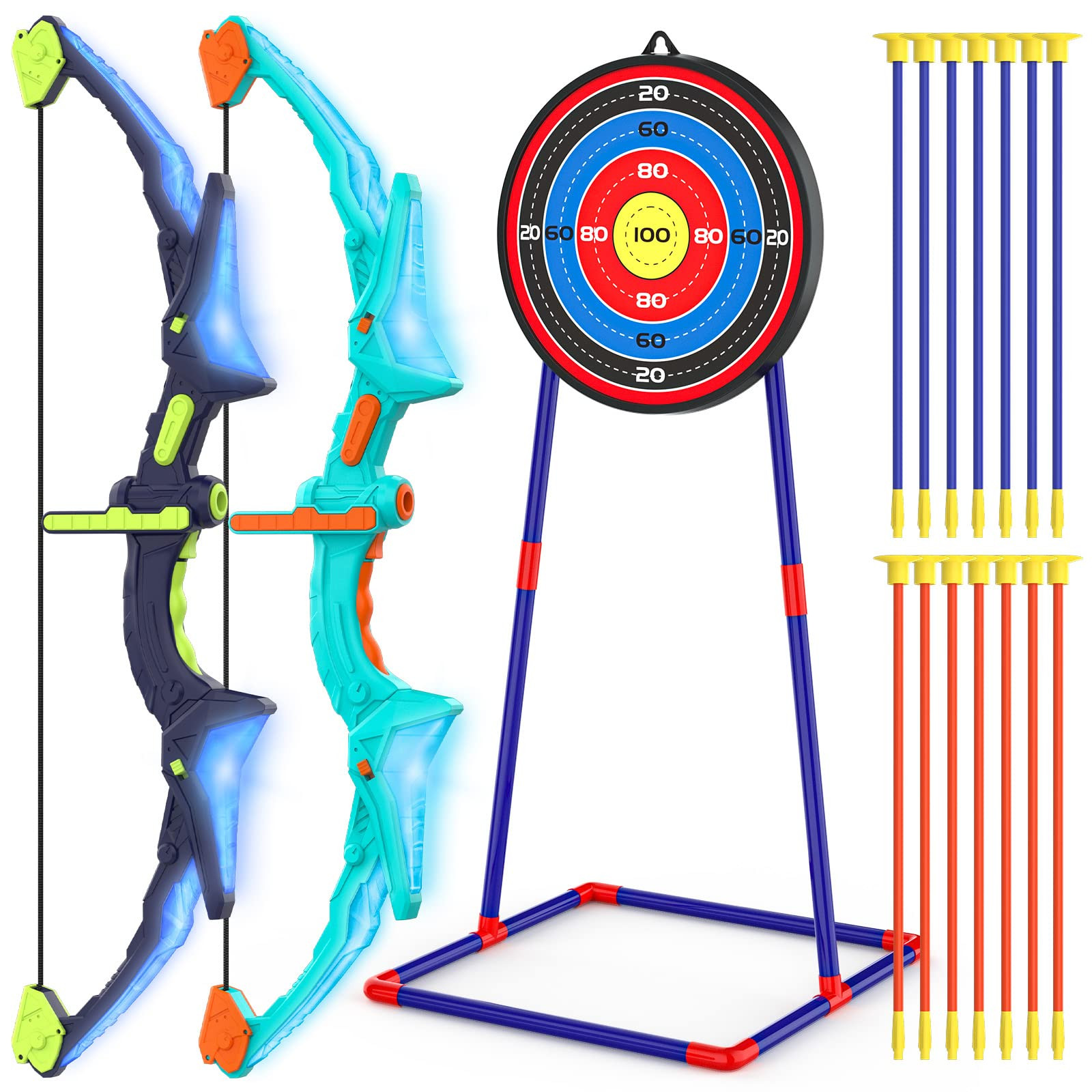 2 Pack Bow and Arrow Set for Kids, Light Up Archery Set with 14 Suction Cup Arrows, Archery Targe... | Amazon (US)