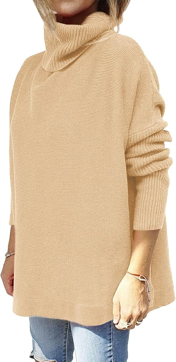 LILLUSORY Women's Turtleneck Oversized Sweaters 2022 Fall Long Batwing Sleeve Spilt Hem Tunic Pul... | Amazon (US)