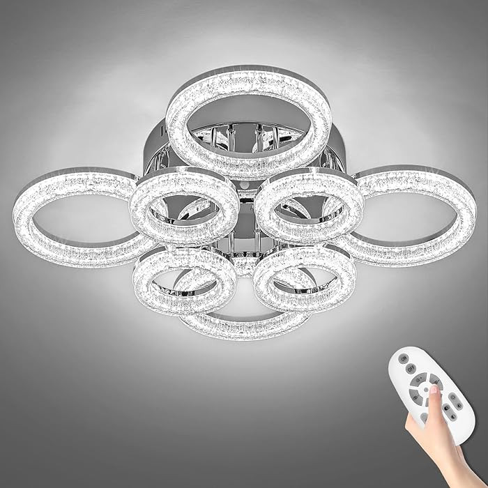 OKELI Modern Ceiling Light, 8 Rings 26.8'' Dimmable LED 106W Flush Mount Ceiling Lights with Remo... | Amazon (US)