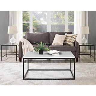 Walker Edison Furniture Company 42 in. White/Black Large Rectangle Wood Coffee Table-HD42LWSQMB -... | The Home Depot