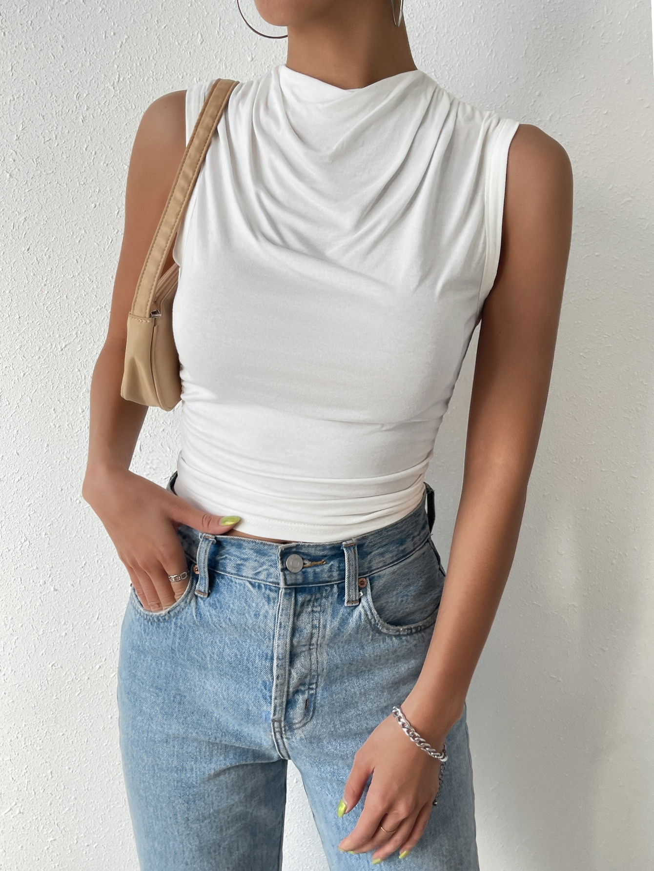 SHEIN Essnce St Patrick Solid Ruched Tank Top | SHEIN