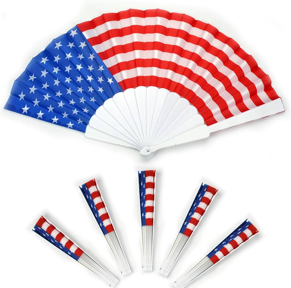 4th of July Hand Fans Folding Fabric for Patriotic USA/American Flag Independence Parade Pride Pa... | Amazon (US)