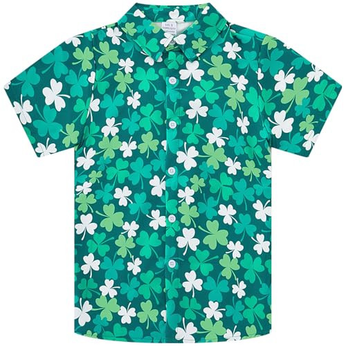 UNICOMIDEA Kids St Patricks Day Shirt Green Shamrock Shirts for 9-10 Years Boys Short Sleeve Button Summer Tops Party Holiday | Amazon (US)