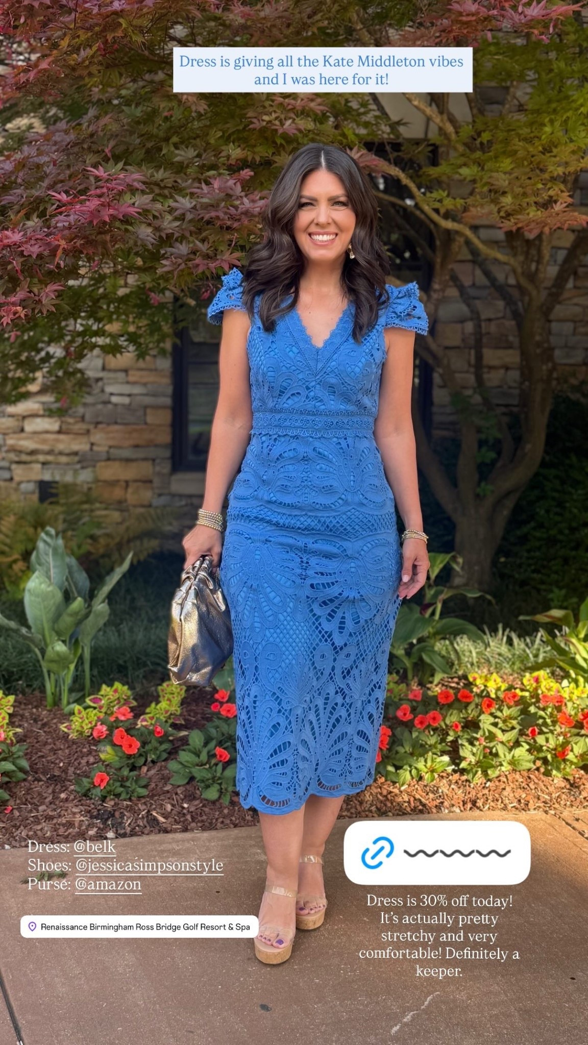 Dress is giving all the Kate Middleton vibes and I was here for it!  Dress: @belk 
Shoes: @jessicasimpsonstyle 
Purse: @amazon  Dress is 30% off today! It’s actually pretty stretchy and very comfortable! Definitely a keeper.