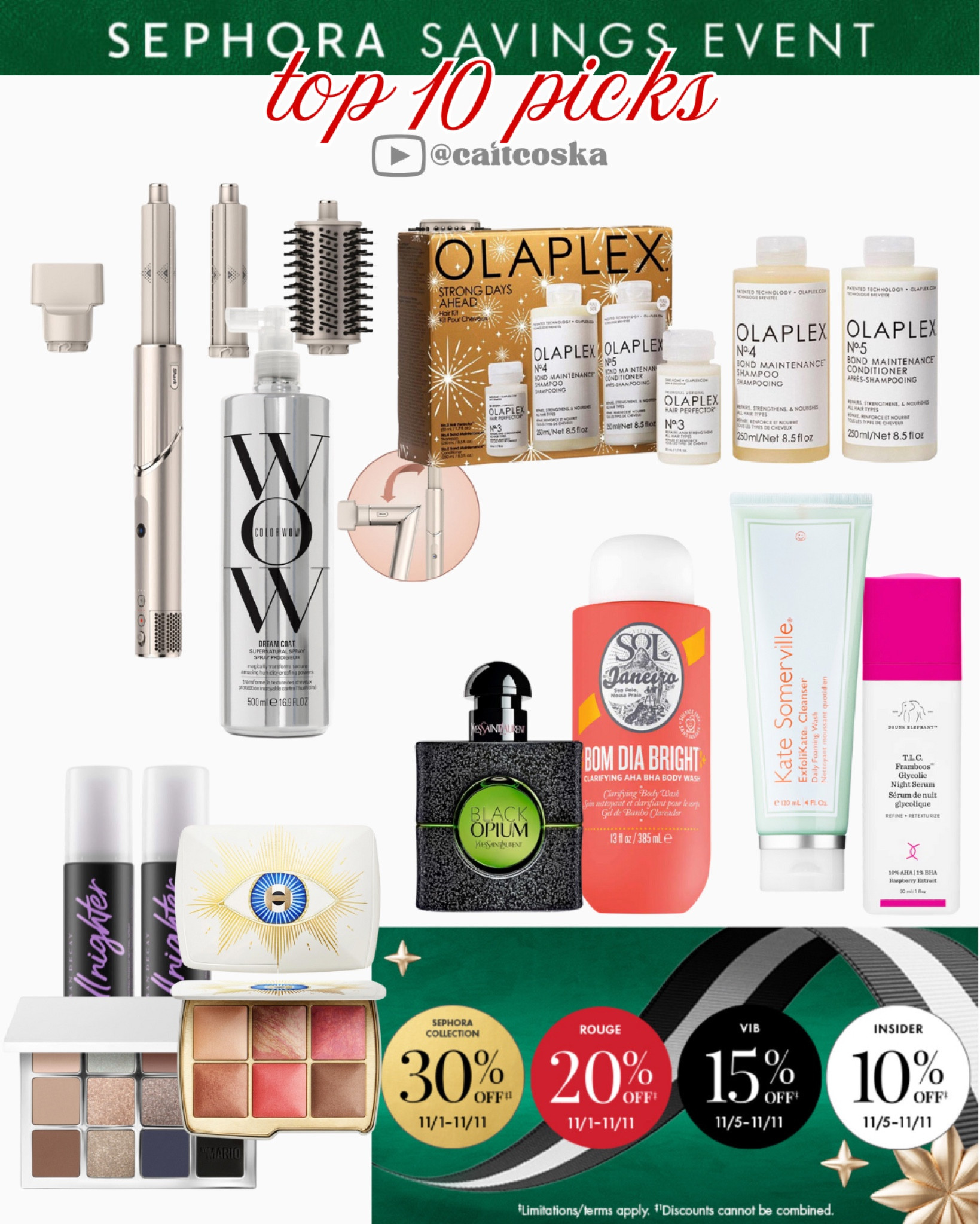 ✨ Top 10 Sephora Must-Haves from the Holiday Savings Event! ✨ Now’s the time to stock up on these favorites or finally try something new! Follow for my category picks to build your ultimate beauty lineup! 💄

🖤 ColorWow Dream Coat Supernatural Spray – Frizz-free, sleek hair in any weather! This miracle spray keeps your hair shiny and smooth for days.

💪 Olaplex Strong Days Ahead Value Set – The holy grail for damaged hair! Includes No. 3, 4, and 5 to repair and strengthen strands from within.

🌬 Shark Flexstyle Hair Drying System – The adjustable styling tool for every hair type, cutting down drying time and preventing damage.

🌿 YSL Black Opium Green Ilicit – A fresh twist on a classic, with green mandarin and fig for an alluring, holiday-ready scent.

🥥 SOL de Janeiro Bom Dia Body Wash – Luxurious lather and tropical scent transport you to paradise with every shower!

🍃 Drunk Elephant TLC Framboos Serum – This powerhouse serum exfoliates and brightens for that perfect holiday glow.

💚 Kate Somerville Exfolikate Cleanser – Gentle exfoliation with a radiant finish—perfect for daily use!

💫 Hourglass Ambient Lighting Palette – Buildable powders for a soft, luminous glow, giving you a flawless holiday look.

👁️ Makeup by Mario Ethereal Eyes Midnight – The perfect shades for ethereal, long-lasting looks, day or night.

🌧 Urban Decay All Nighter Spray Double Pack – Double the staying power! This duo keeps your makeup flawless all day.

Don’t miss out—these products are selling fast! Stock up while the Sephora Holiday Savings Event is live. ✨ 

#LTKSeasonal #LTKBeauty #LTKSaleAlert