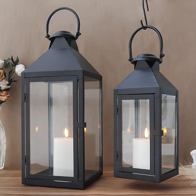 JHY DESIGN Set of 2 Black Decorative Lanterns 17.5inch&13.5inch Metal Candle Lanterns for Indoor ... | Amazon (US)
