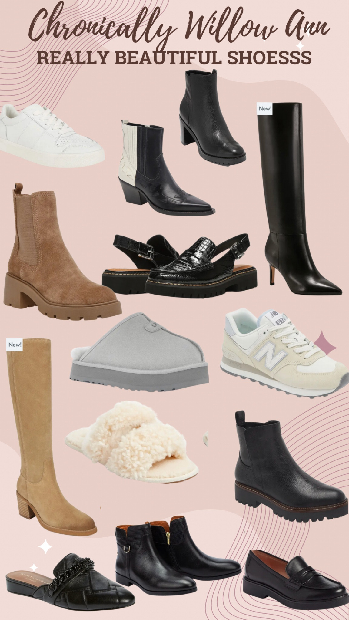 The cutest fall shoe capsule. I love having the cozy slippers and fun sneakers. I love boots but I never buy really unique ones and o want to now. Fun leather boots, cowgirl boots, lug sole booties, ugg slippers 

#LTKxNSale #LTKshoecrush #LTKSeasonal