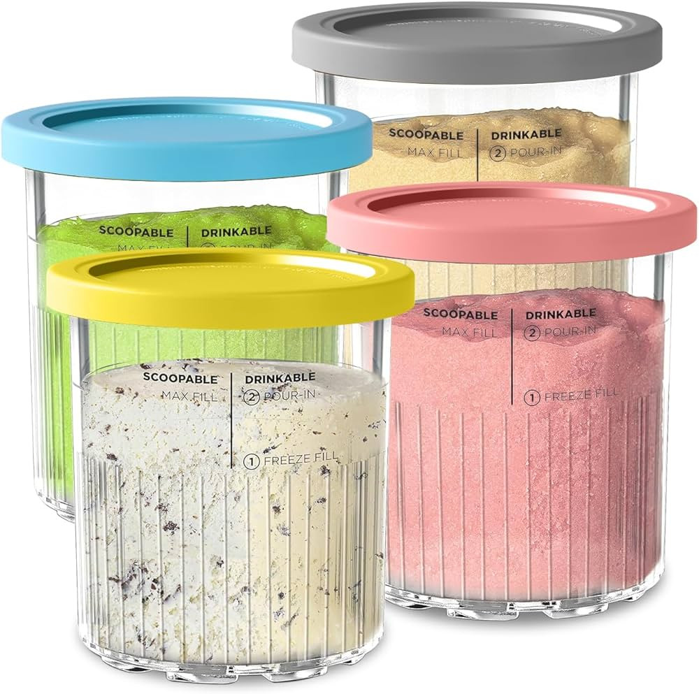 Replacement for Ninja Creami Deluxe Pints and Lids – 4 pack, 24 oz. Pint Containers Compatible ... | Amazon (US)