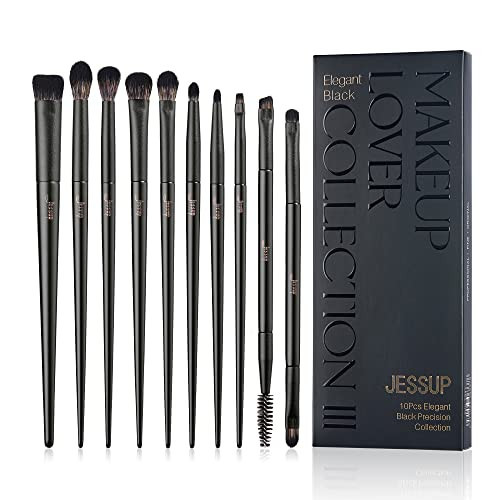 Jessup Conjunto de pincéis de sombra, 10 pincéis profissionais de maquiagem para os olhos para misturar vincos de delineador de sombra, pincel de sobrancelha de ponta dupla, preto elegante T337 | Amazon (BR)